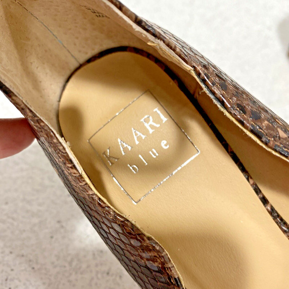 Kaari Blue Lillian Ankle Strap High Heel Pumps Brown Faux Snakeskin Sexy US 6.5M - Picture 8 of 11